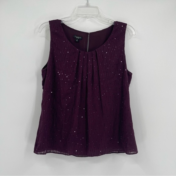 Talbots Silk Sleeveless Top Womens Size 12 Maroon Sequins lined Tank Shell - Picture 9 of 9